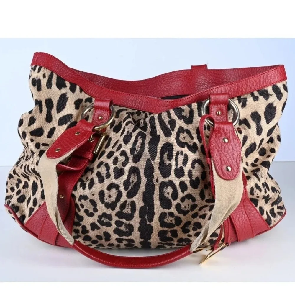 Dolce & Gabbana Cheetah Print Red Brown Large Shoulder Bag
